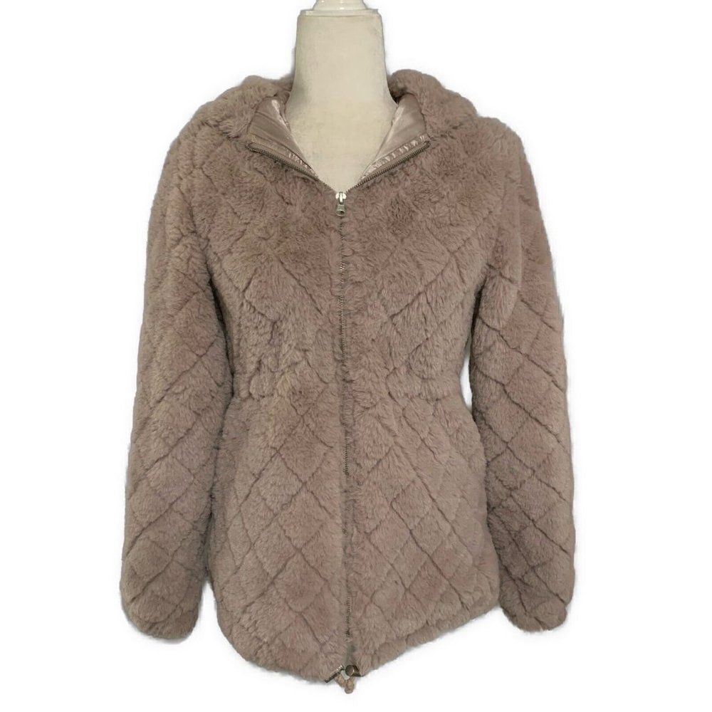 Me Jane Womens Solid Mauve Purple Faux Vegan Fur Long Sleeve Zip Up Jacket Xs